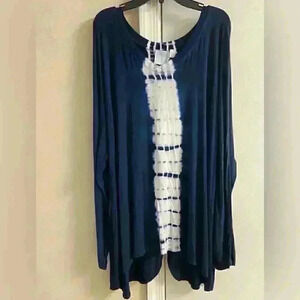 SUNDAY NAVY tie dye long sleeve long‎ line slit back top, 3X - NWT